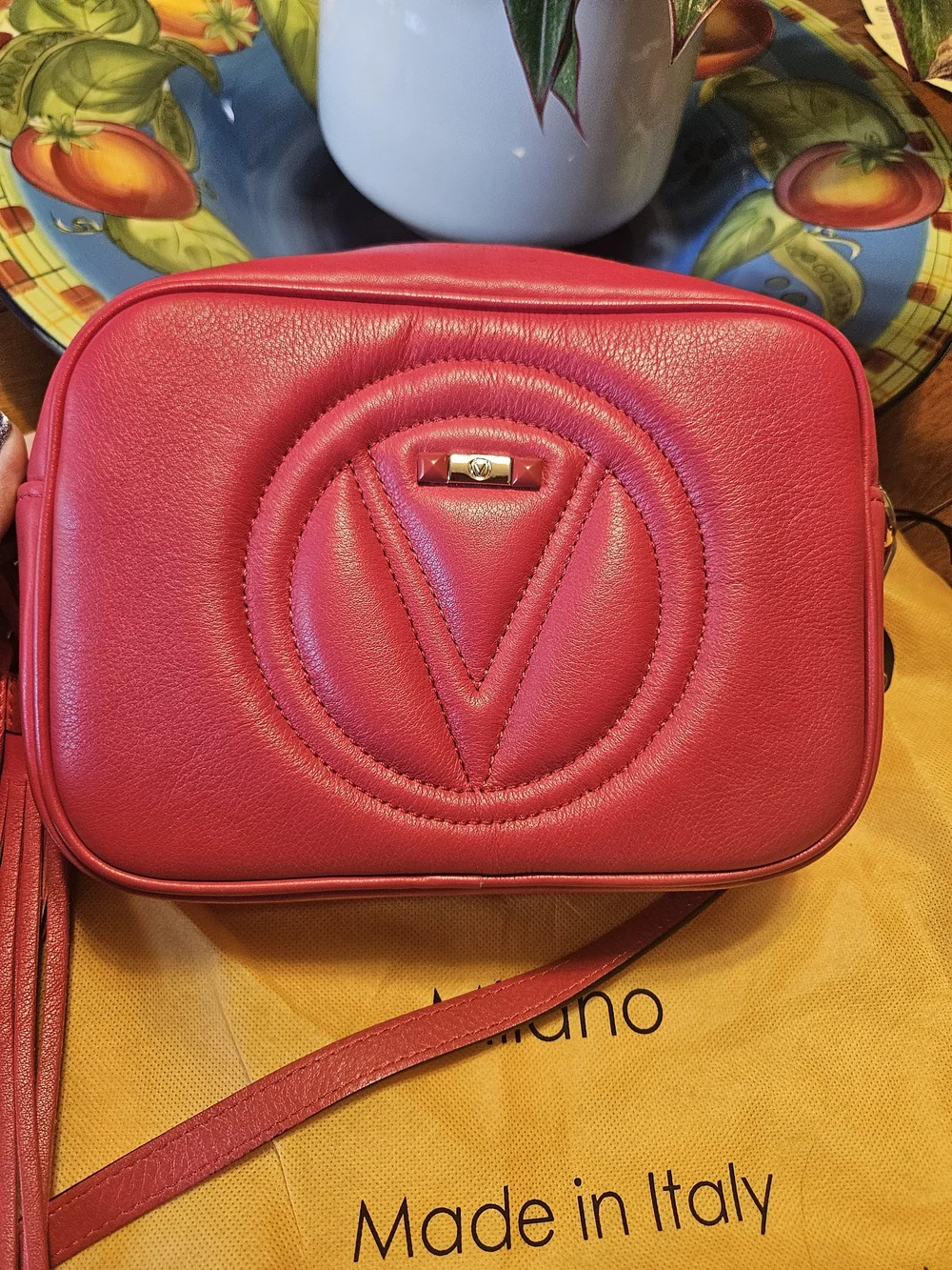 Mario Valentino Mia Camera Bag Crossbody with Tassel Red